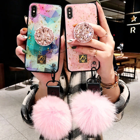 Luxury cute pink transparent glitter marble Iphone